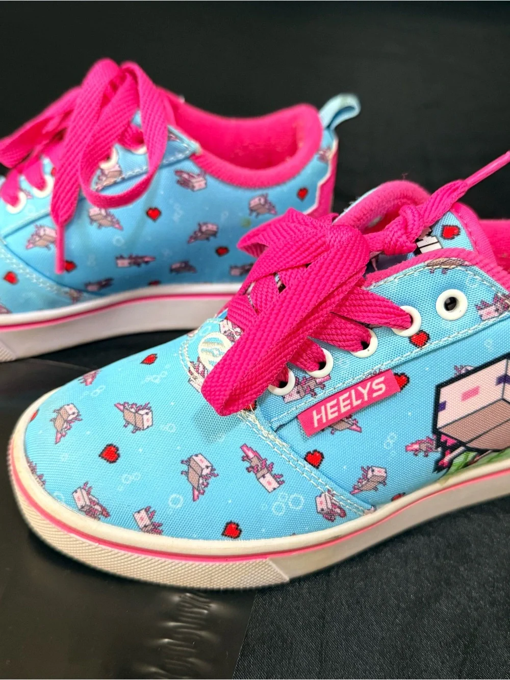 Heelys Blue Sneakers with Pink Laces and Trim, Removable Wheels